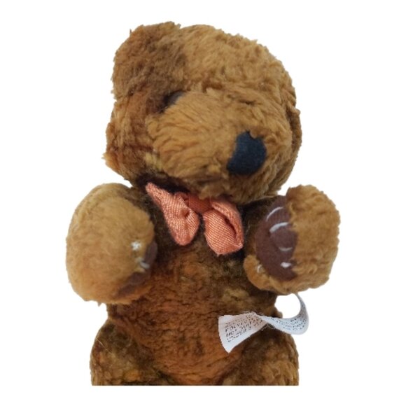 Vintage 8 Inch Brown Teddy Bear Plush Fully Jointed Glass Eyes Classic 80s/90s - Picture 3 of 9